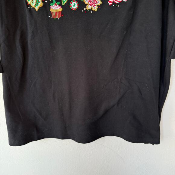NEW! Quacker Factory Black Christmas Gingerbread & Candy Cane T-Shirt size 1X - Picture 6 of 10